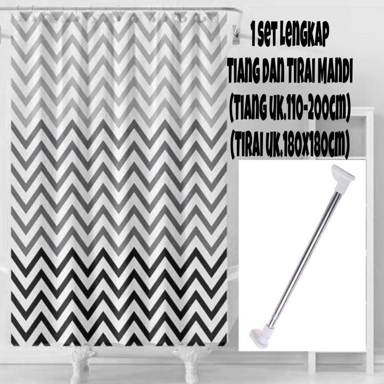 (1 Set) Tirai Kamar Mandi Plus Tiang Kamar Mandi / Tiang Gorden+Tirai Shower Curtain