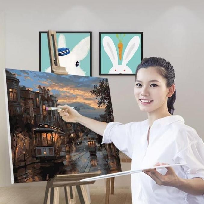 

ready !!! DIY Painting Canvas Paint By Number kit Lukisan 40x50cm