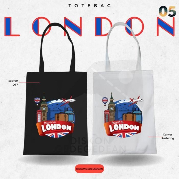 Jual Diskongedegedean Totebag London Souvenir Tas Oleh Oleh London Kanvas Resleting 3