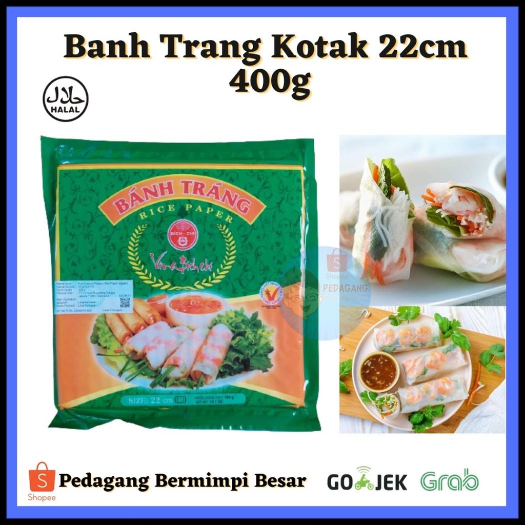 

BANH TRANG RICE PAPER 400GR 22CM KOTAK | KULIT LUMPIA VIETNAM KOTAK| RICE PAPER KOTAK/ BANH TRANG KOTAK 22CM