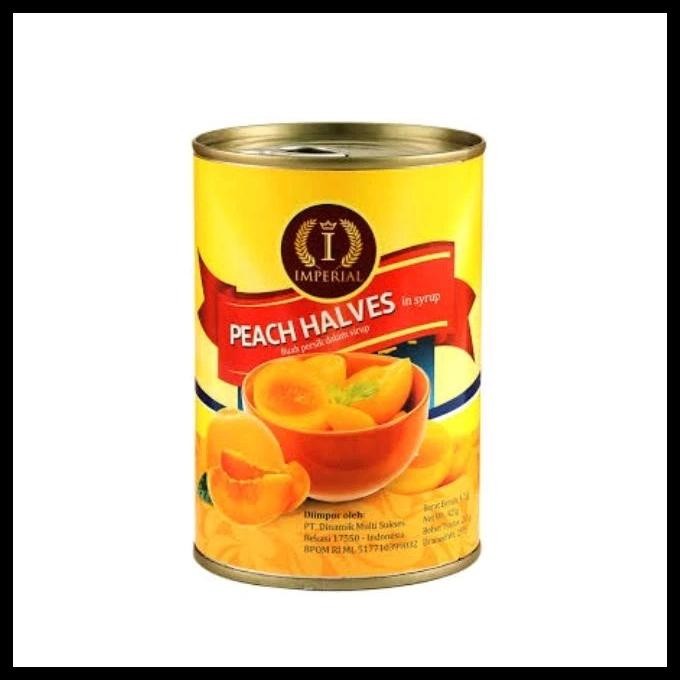 IMPERIAL PEACH HALVES IN SYRUP 425GR / BUAH PEACH PERSIK KALENG / BUAH PEACH SIRUP KALENG