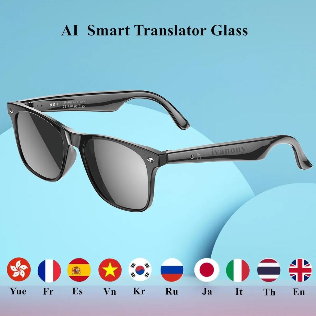 

AI Smart Translate Eyeglasses Voice Assistant Music Play Receive Call Anti Blue Light Lenses 134+ Language Translate Sunglasses