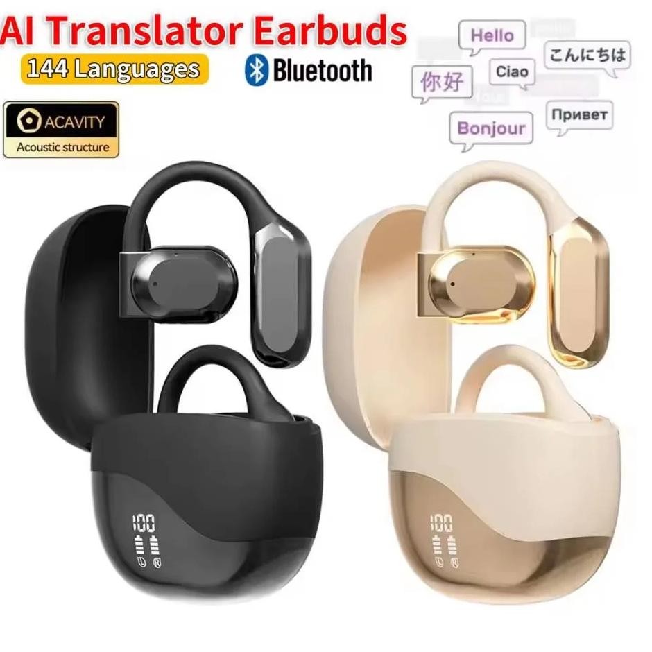 

Real Time AI Translator Earbuds Bluetooth 5.4 Noise Cancelling Smart Voice Translator Ear Hook 144 Language Translation Earphone
