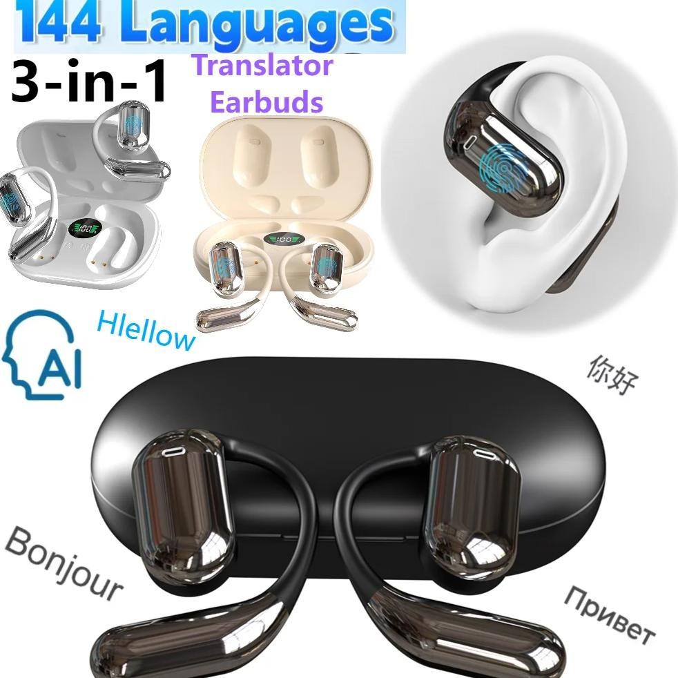 

3-in-1 AI Translator Earbuds 140 Languages Noise Cancelling Bluetooth 5.3 Headset Smart Voice Real Time Instant Translator