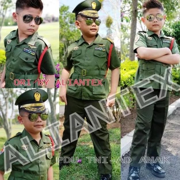 ALIANTEX Seragam Profesi Anak Baju Jendral TNI AD Kostum Pawai Karnaval Anak Bahan Drill Katun Model