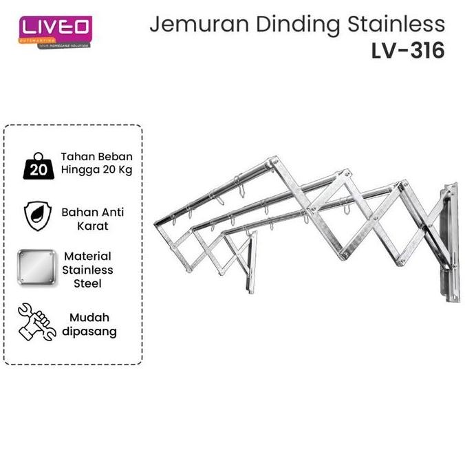 Jemuran Dinding Baju Stainless Steel Liveo LV316 Jemuran Lipat Gantung