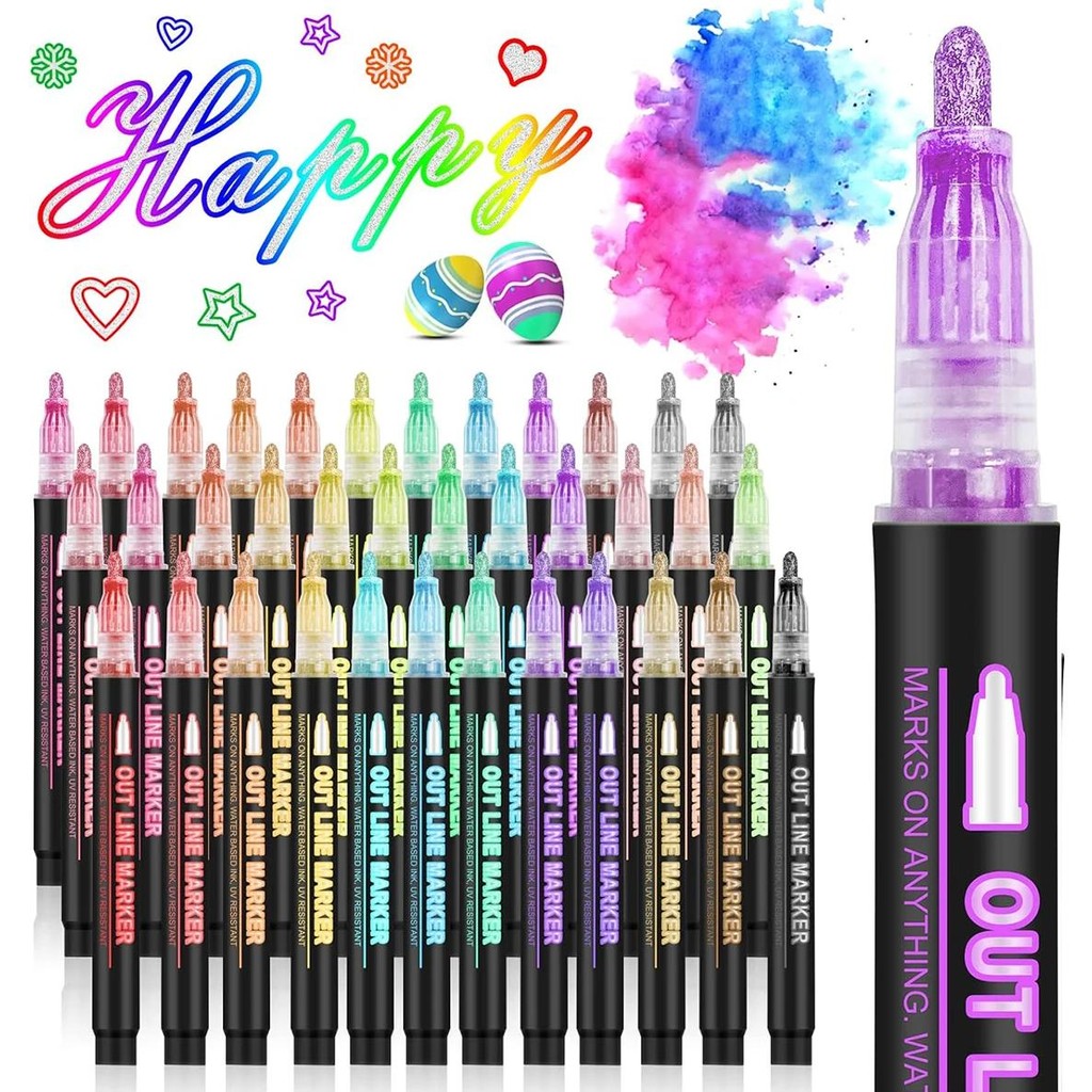 

8/12/24/36 Colors Flash Marking Double Line Outline Pen Gel Pen Metallic Marker Diy Graffiti Painting Coloring Drawing