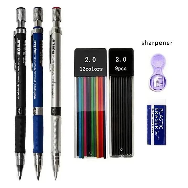 

2.0Mm Mechanical Pencil Set 2B Automatic Pencils With Color/Black Lead Refills For Draft Drawing, Writing, Crafting, Art Sketch