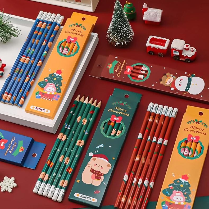 

6Pcs Cartoon Cute Christmas Pencils Fashion Drawing Wooden Pencils Children Kawaii Stationery School Office Supplies Gifts