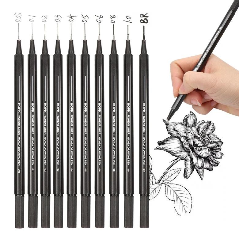 

10Pcs/Set Waterproof Ink Black Micron Neelde Drawing Pen Pigment Fine Line Sketch Markers Pen For Hand-Paint Anime Art Supplies