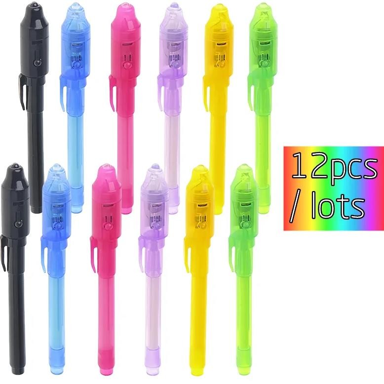 

12Pcs Luminous Light Pen Magic Purple 2 In 1 Uv Black Light Combo Drawing Invisible Ink Pen Learning Education Toys For Child