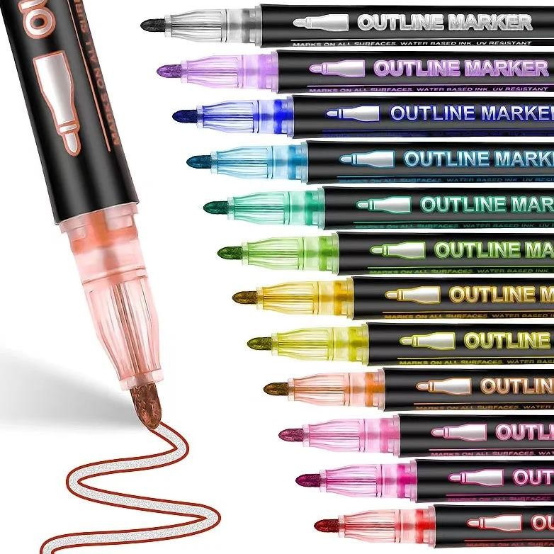 

Double Line Contour Pen For Children,Color Dream Metal,Hand Account Fluorescent Pen,Greeting Card,Children'S Graffiti,Color Suit