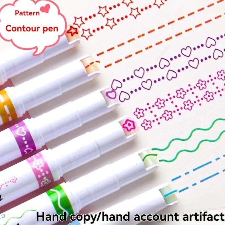 

6Pcs/Set Kawaii Flowers Line Shaped Highlighter Pens Roller Tip Curve Liner Marker For Writing Journaling Drawing Stationery
