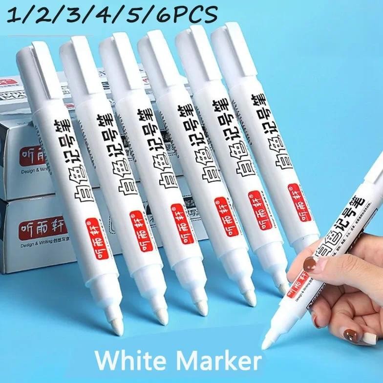 

1/2/3/4/5/6Pcs Car Wheel Tire Oily Pens, White Oily Marking Pens, Permanent Marker, For Black Paper, Tire, Metal, Canvas Drawing