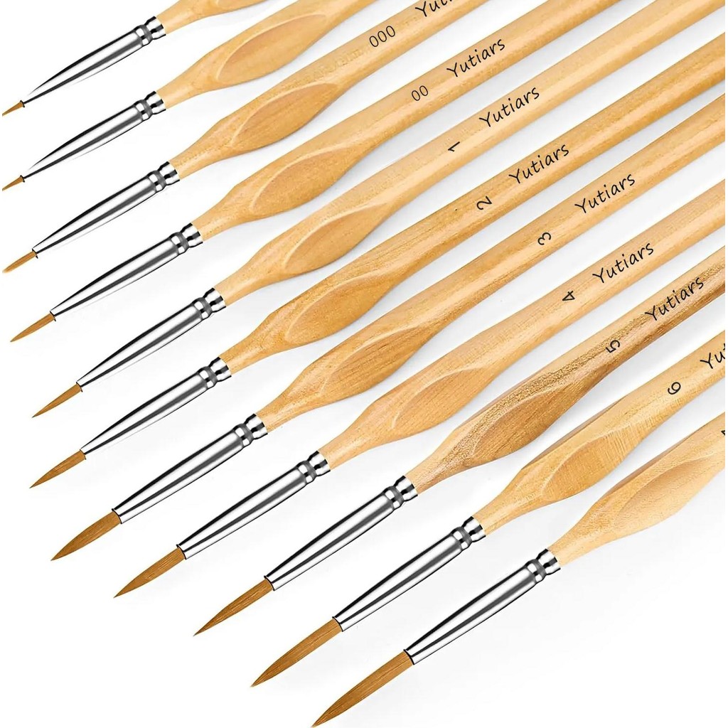 

11Pcs Premium Miniature Detail Paint Brush Set With Natural Wood Triangle Rod For Watercolor Oil Craft Models Line Drawing Great
