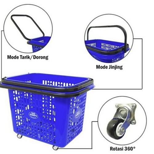 HJK Keranjang Pasar Shinpo 342 Roda Empat Dengan Tarikan Plastik / Trolley Troli Dorong Belanja Supe