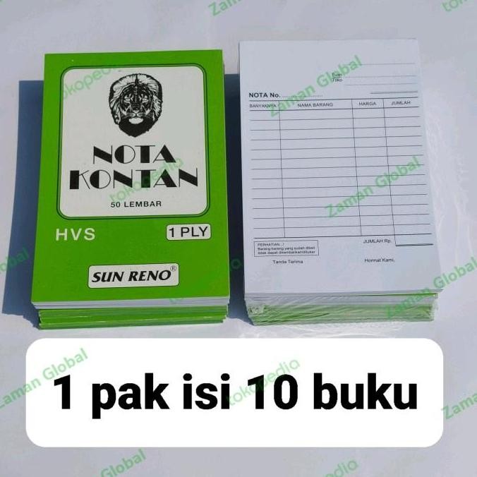 

Buku Nota Kontan kecil 1 ply HVS merk SUN RENO made in Indonesia. K1K