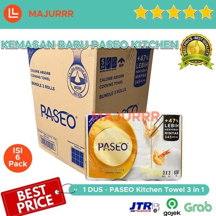 READY STOK GROSIR Tissue PASEO KITCHEN Calorie Absorb Towel 3 Roll / 1 DUS isi 6