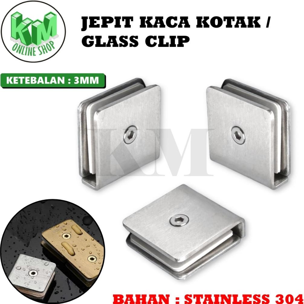 Jepitan Kaca Kotak Stainless SUS 304 / Glass Fitting / Penjepit Ambalan Rak Kaca Braket Penjepit Sek