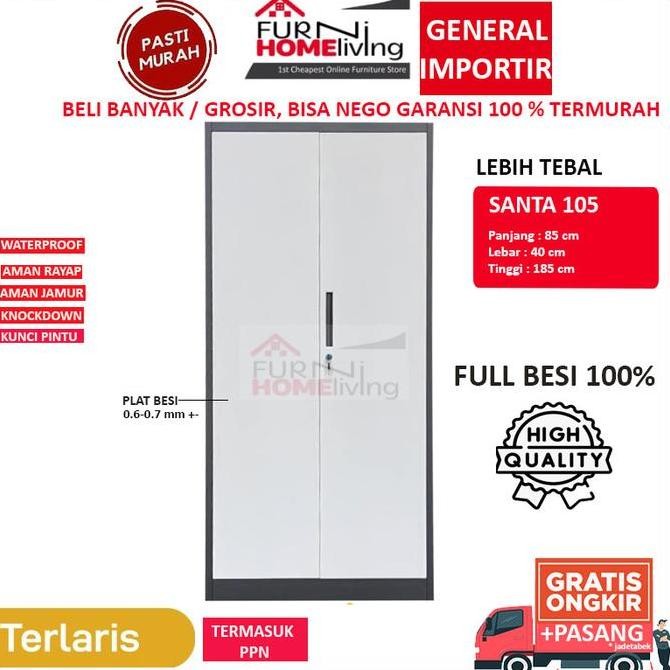 

(LEBIH TEBAL BESAR) Lemari Arsip Besi Filing Cabinet Besi 2 Pintu Full Plat SANTA 105 Kualitas Original