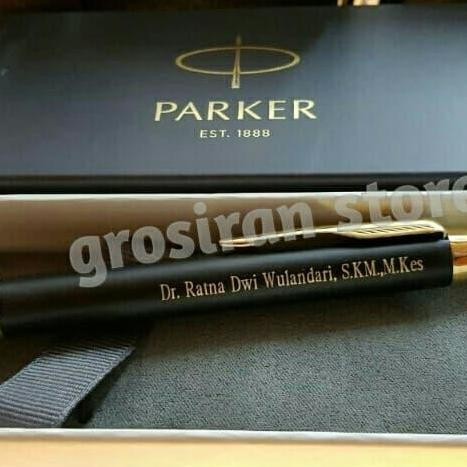 

Parker Pulpen Custom logo ukir Grafir nama kado korek black gold e Kualitas Original
