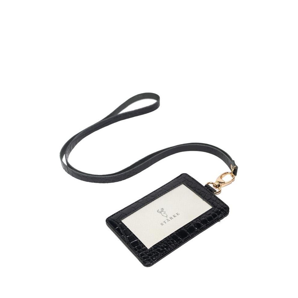 

ID Card Name Tag Lanyard Kulit Asli STARKE Leather Fury Chital Black Kualitas Original