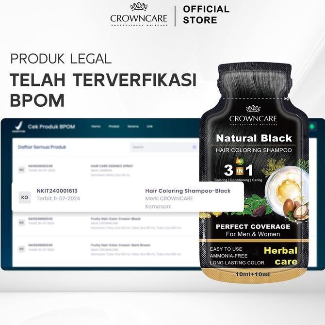 Promo / Terlaris CrownCare Shampoo Hair Colour 1 BOX Isi 10 Sachet 20ml- Shampo pewarna rambut Dye C