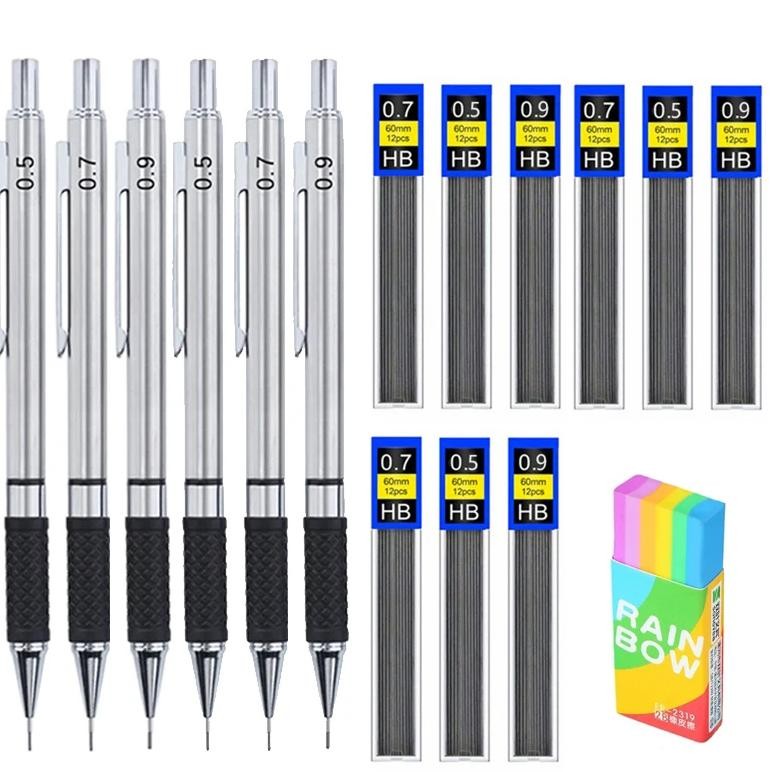 

Metal Automatic Pencil 0.5/0.7/0.9Mm Leads, Anti Slip Soft Set Grip Handle Activity Pencil Mechanical Drawing Sketching Supplies