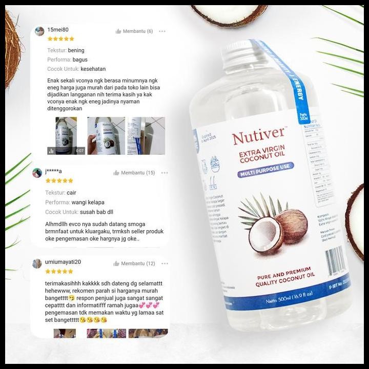 

Terlaris Nutiver Extra Virgin Coconut Oil / Premium Vco 1000Ml - Minyak Kelapa Good Quality