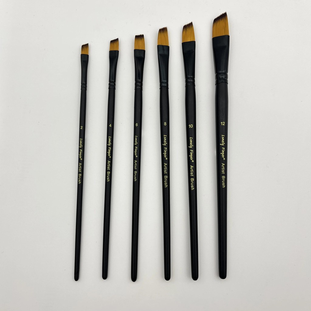 

6 Pcs Angular Paint Brush Set, Anti-Shedding Nylon Hair Long Handle, Artists Paint Brushes, Suitable For Acrylics, Gouache, Oil