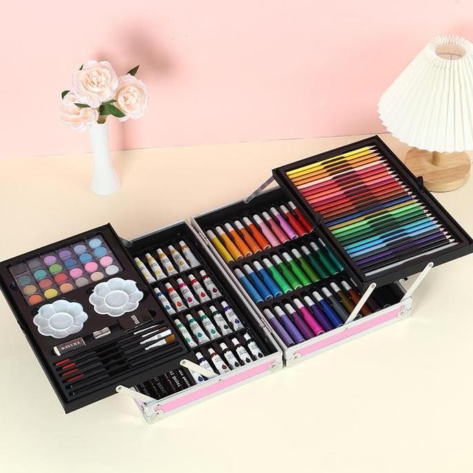 

WD Crayon Set 145pcs Koper Aluminium Besi Krayon Pensil Warna 145 Pcs Box Alat Lukis Anak Koper Set HT