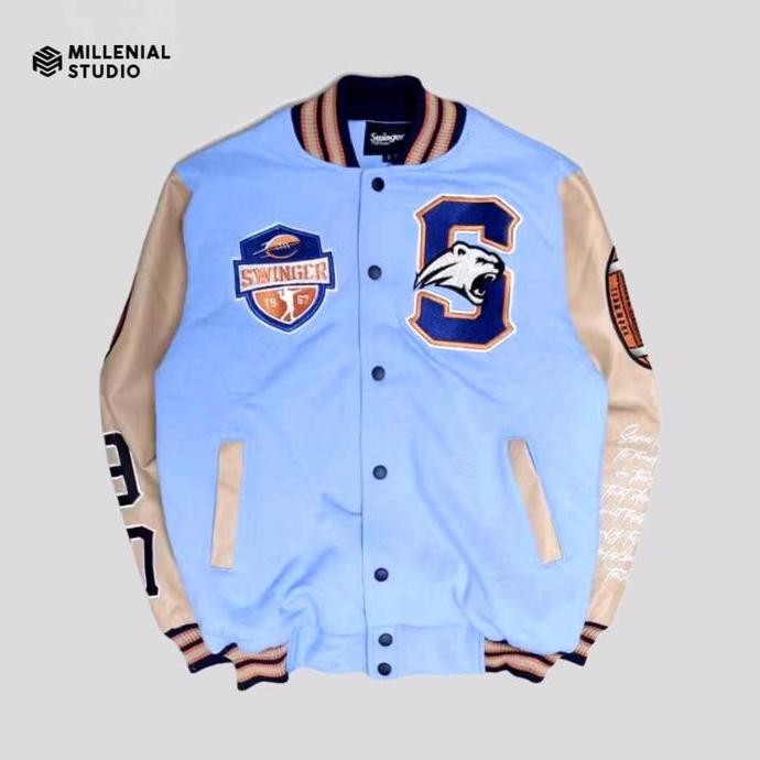 Sale Varsity Jacket Brave Heart Sky Blue / Biru Langit Full Bordir Original Jaket Baseball Pria Wani