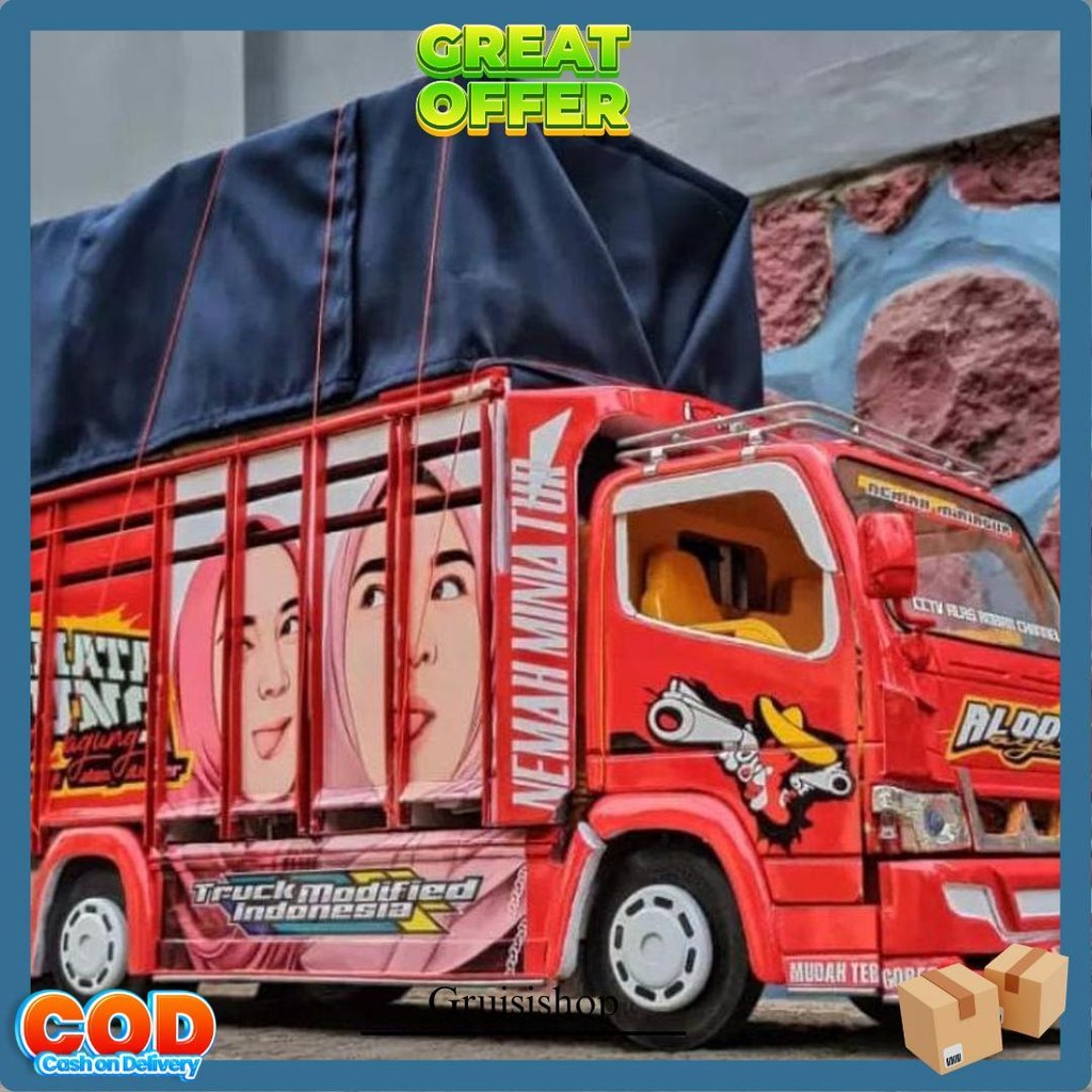 Cod Miniatur Truk Oleng Kayu Asli Permata Agung Merah Asli Oleng Gasruk Mainan Anak Kekinian Cod