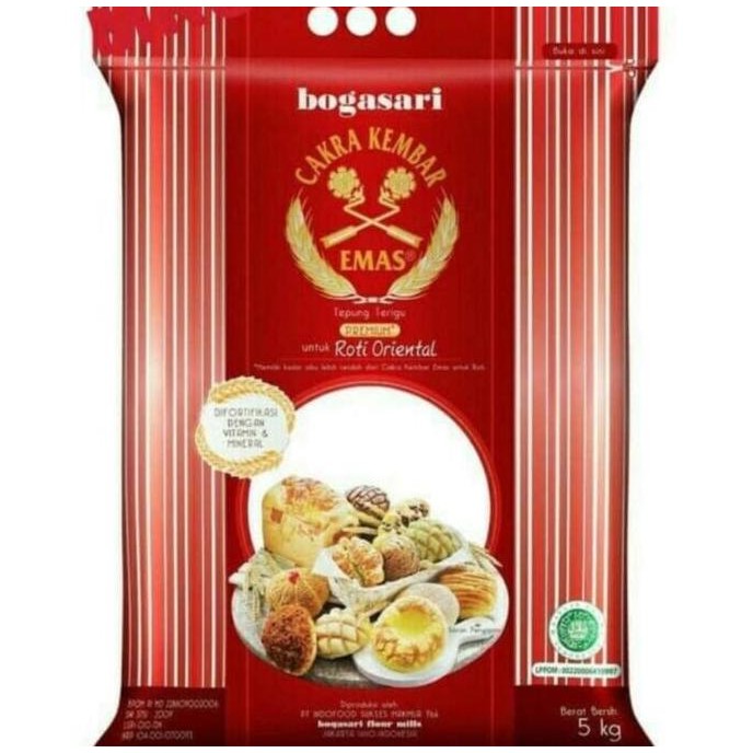 

Sale Tepung Terigu Cakra Kembar Emas Untuk Roti Oriental Bogasari 5 Kg