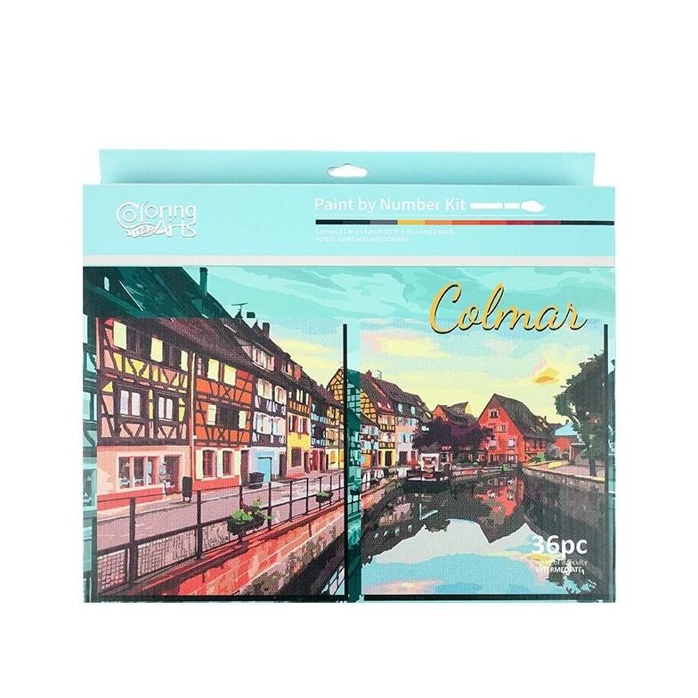 

LINDU OHSOME Langer Paint By Numbers Set Kanvas Cat Lukis DIY Lukisan Akrilik City View Colmar Santorini