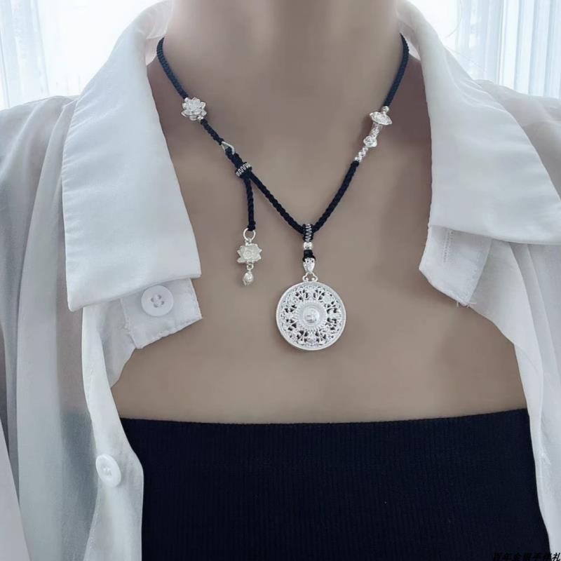 Perak Murni999Kalung Liontin Kompas Delapan Harta Karun Berputar Perak Murni untuk Pria dan Wanita K