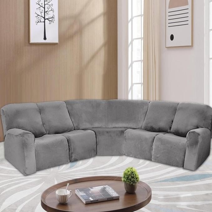 Terlaris 5 Seater Recliner Sofa Covers Stretch Velvet Sectional L