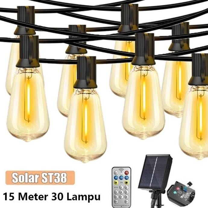 Solar Kuning Lampu 15 Meter Kabel 30 Lampu 1 Set Dapat Diredupkan Lampu Gantung Outdoor Lampu Cafe