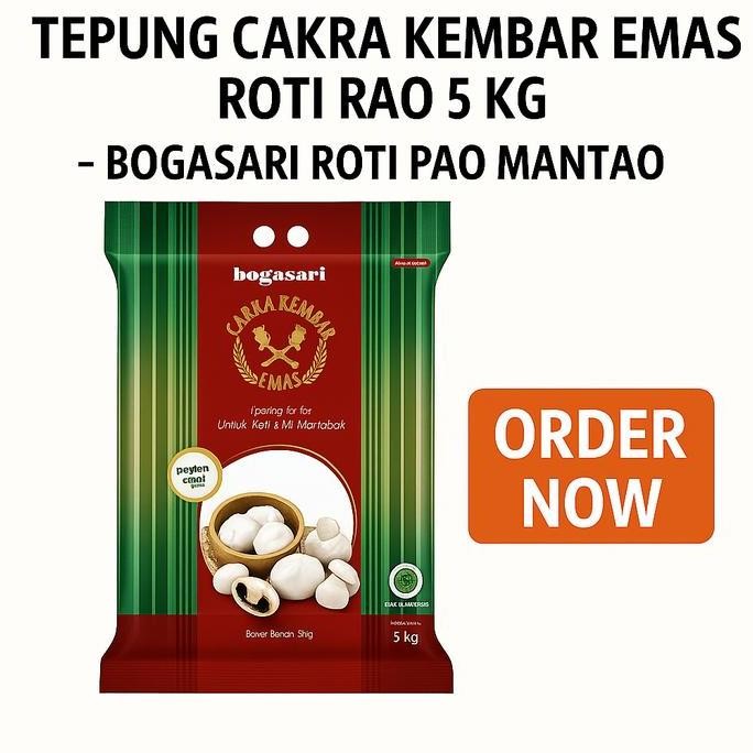 

Terlaris Tepung Cakra Kembar Emas Pao Dan Mantao 5Kg - Tepung Untuk Pao Halal
