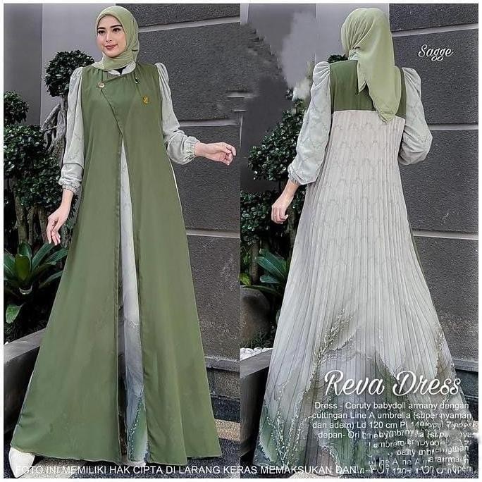 BAJU GAMIS WANITA MUSLIM ADA JUMBO REVA DRESS CERUTI CANTIK FASHION PEREMPUAN DEWASA REMAJA CEWEK PU