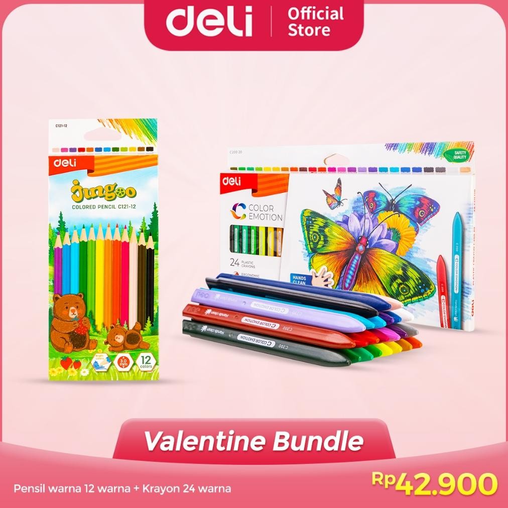 

LINDU PAKET Deli Edisi Valentine / 1 Set Pensil Warna 12 Warna, 1 Set Krayon 24 Warna / VAL2025-04