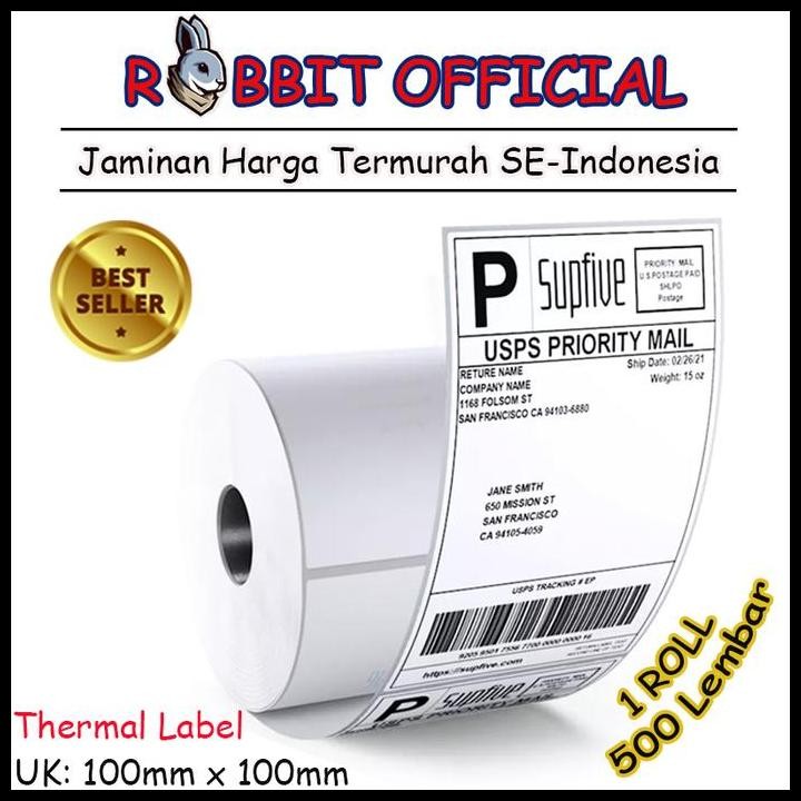 

Terlaris Label Thermal 100 X 100 Kertas Sticker Barcode 100X100 Mm Isi 500 Pcs Good Quality
