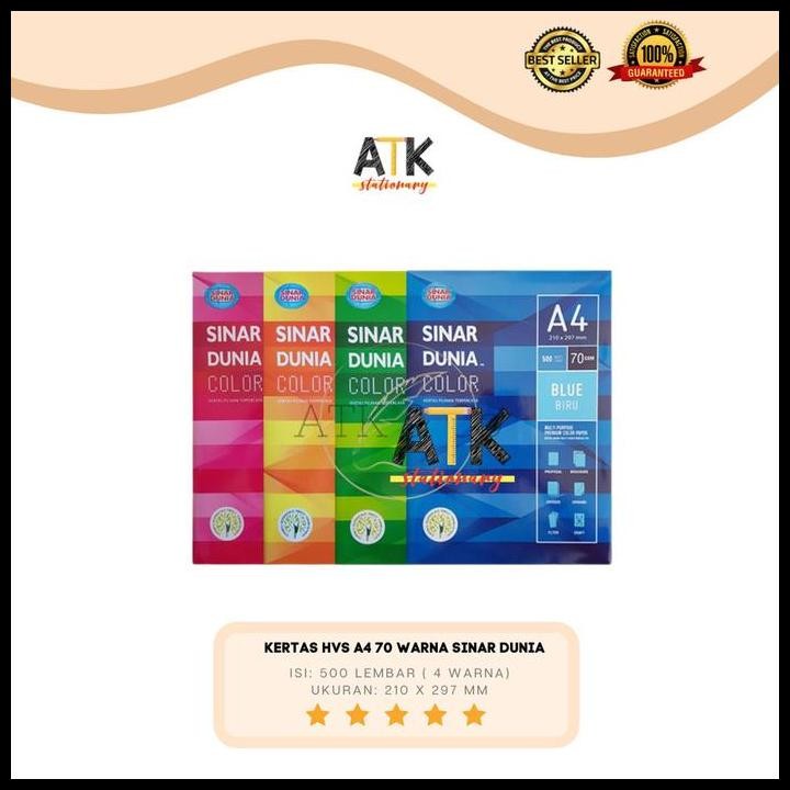 

Terlaris Kertas Fotocopy Hvs A4 Warna 70 Gram Sinar Dunia Atk Good Quality