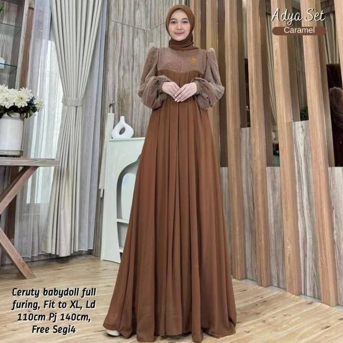BAJU GAMIS WANITA MUSLIM ADYA SET JILBAB CERUTI POLOS CANTIK FASHION PEREMPUAN DEWASA REMAJA CEWEK P