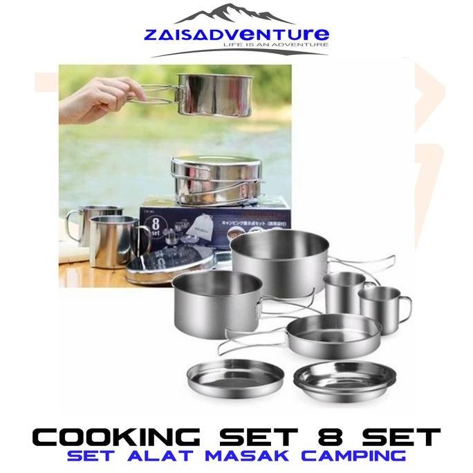 

Terlaris Cooking Set 8Set Stainless Nesting Outdoor Alat Masak Camping Stainles