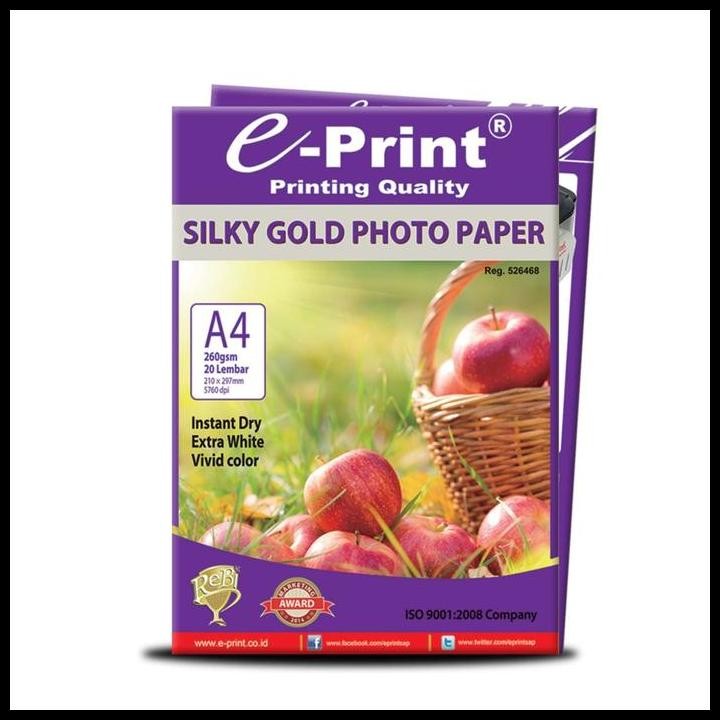 

Terlaris E-Print Silky Gold Photo Paper A4 260 Gsm / Kertas Foto Doff Eprint A4 Good Quality