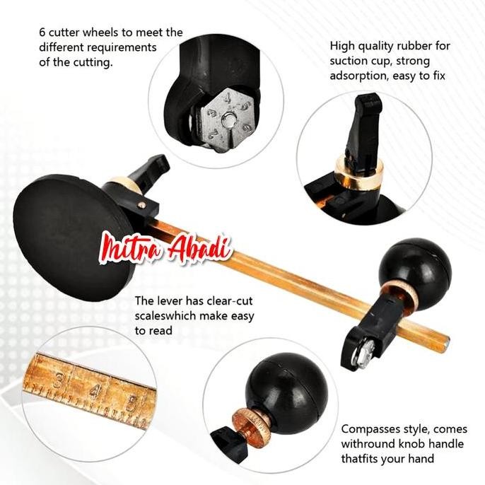 

CIRCULAR GLASS CUTTER - KOMPAS PEMOTONG KACA LINGKARAN DENGAN 6 PISAU