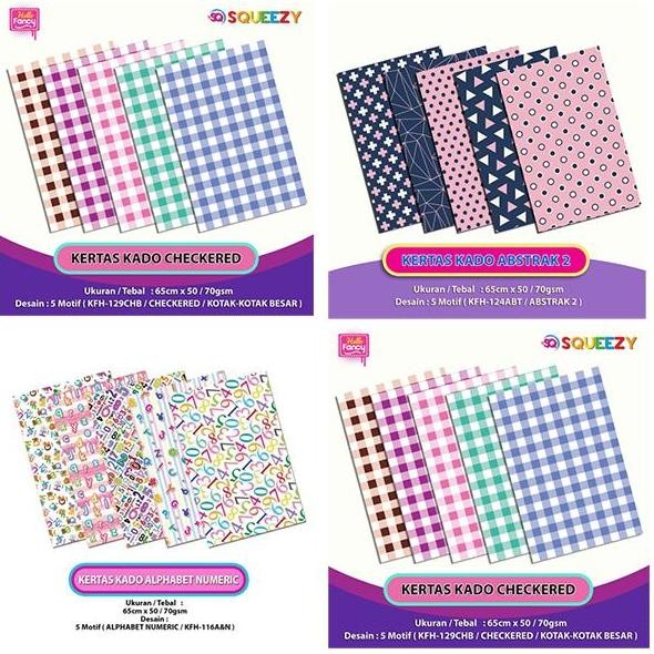 

ready Kertas Kado Squeezy isi 50 Lembar 5 Motif Campur 65 cm x 50 cm 70 gsm
