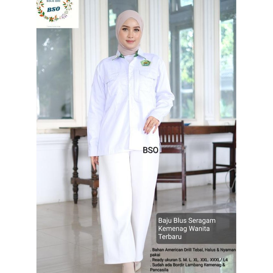 SERAGAM PDH PUTIH KEMENAG WANITA TERBARU 2025 LENGAN PANJANG / BAJU SERAGAM PUTIH ASN PPPK PNS WANIT