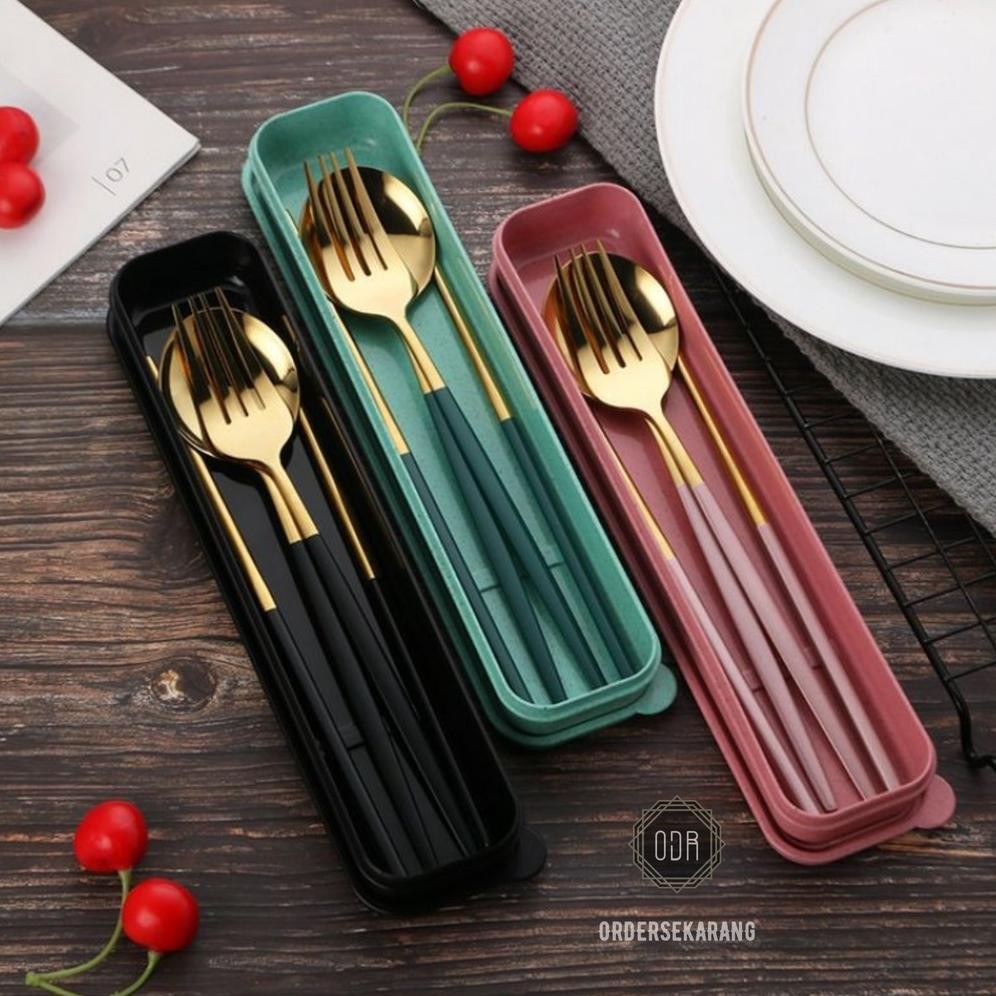 Zx41 Gd-12 Fgk-24 Sendok Garpu Sumpit Korea Set Food Stainless Steel Tebal Food Grade Box Alat Makan